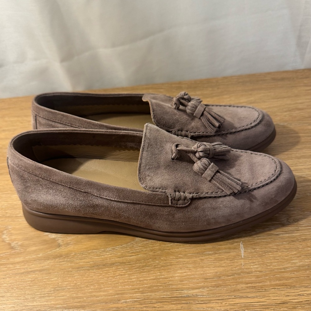 Tendance Paris Women’s Suede Tassel Loafers in Taupe - Picture 3 of 4